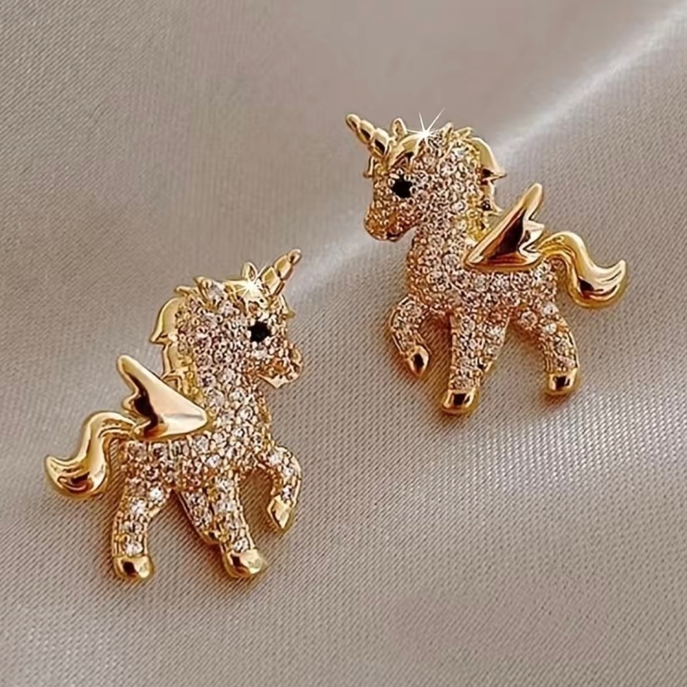 3/$25 White Rhinestone Unicorn Stud Earrings-New